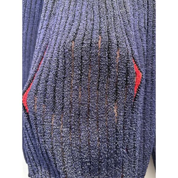 Vintage Brenda French Navy Blue Red Striped Pullover Sweater Artsy Hand Loomed - Picture 10 of 12